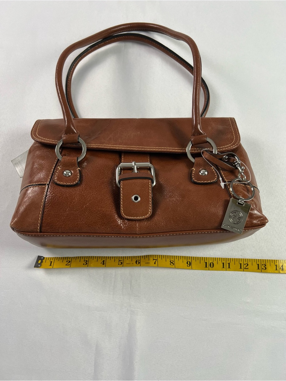 Giani Bernini Big Buckle Brown Tobacco Glazed Leather Baguette Shoulder Purse - Picture 12 of 14